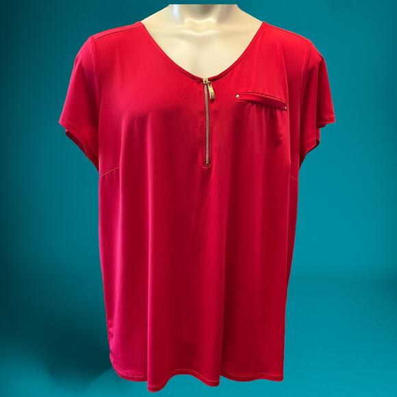 Roz & Ali Plus Size 2X Quarter Zip Flowy Blouse Heavyweight Business Office - Picture 1 of 9